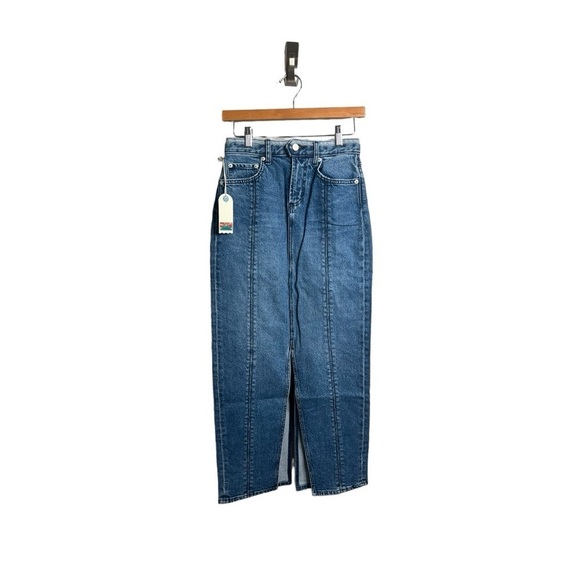 Daily Blue Lynn Exposed Stitching Dark Wash Denim Midi Maxi Skirt Champlain NEW - Picture 12 of 16